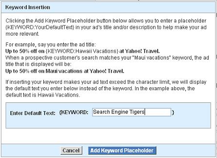 Dynamic Keyword Insertion in Yahoo